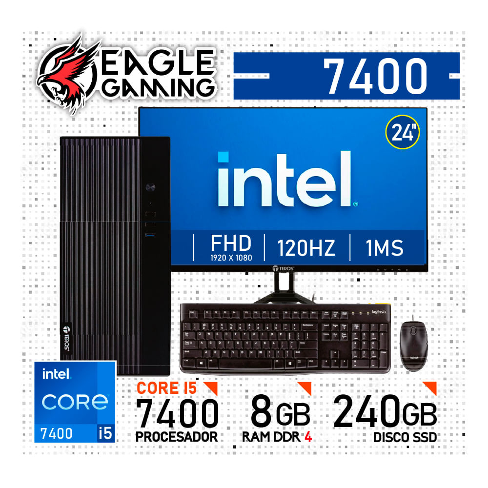 COMPUTADORA PC INTEL CORE i5 7400 - 8 GB RAM DDR4 - 240GB SSD - Monitor 24 inches con KIT LOGITECH
