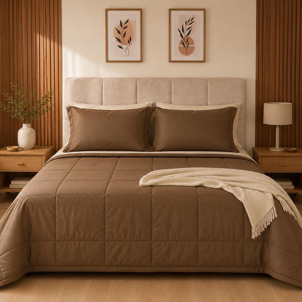 Cubrecama Verano Algodón Pima Color Almendra 2 Plazas