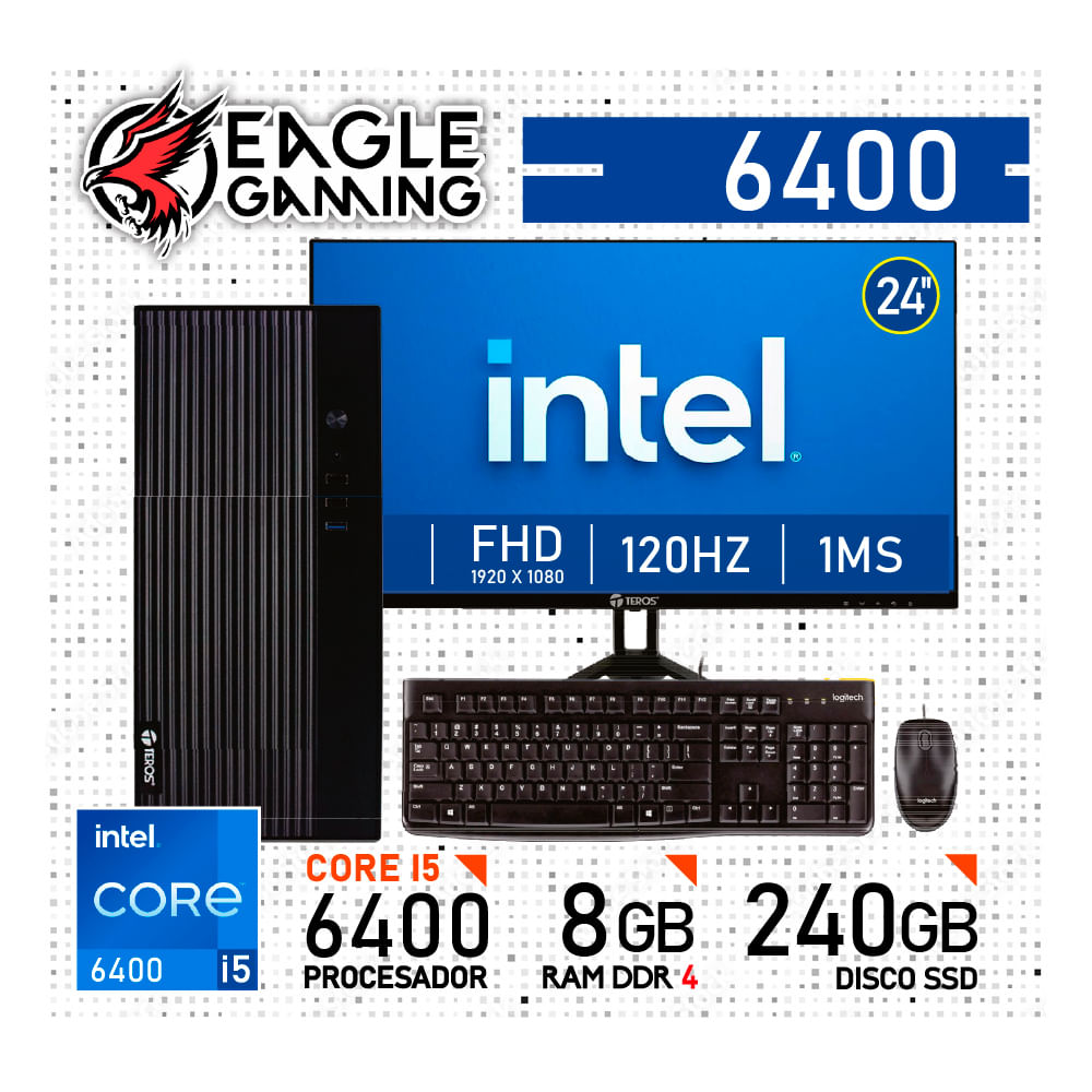 COMPUTADORA PC INTEL CORE i5 6400 - 8 GB RAM DDR4 - 240GB SSD - Monitor 24 inches con KIT LOGITECH