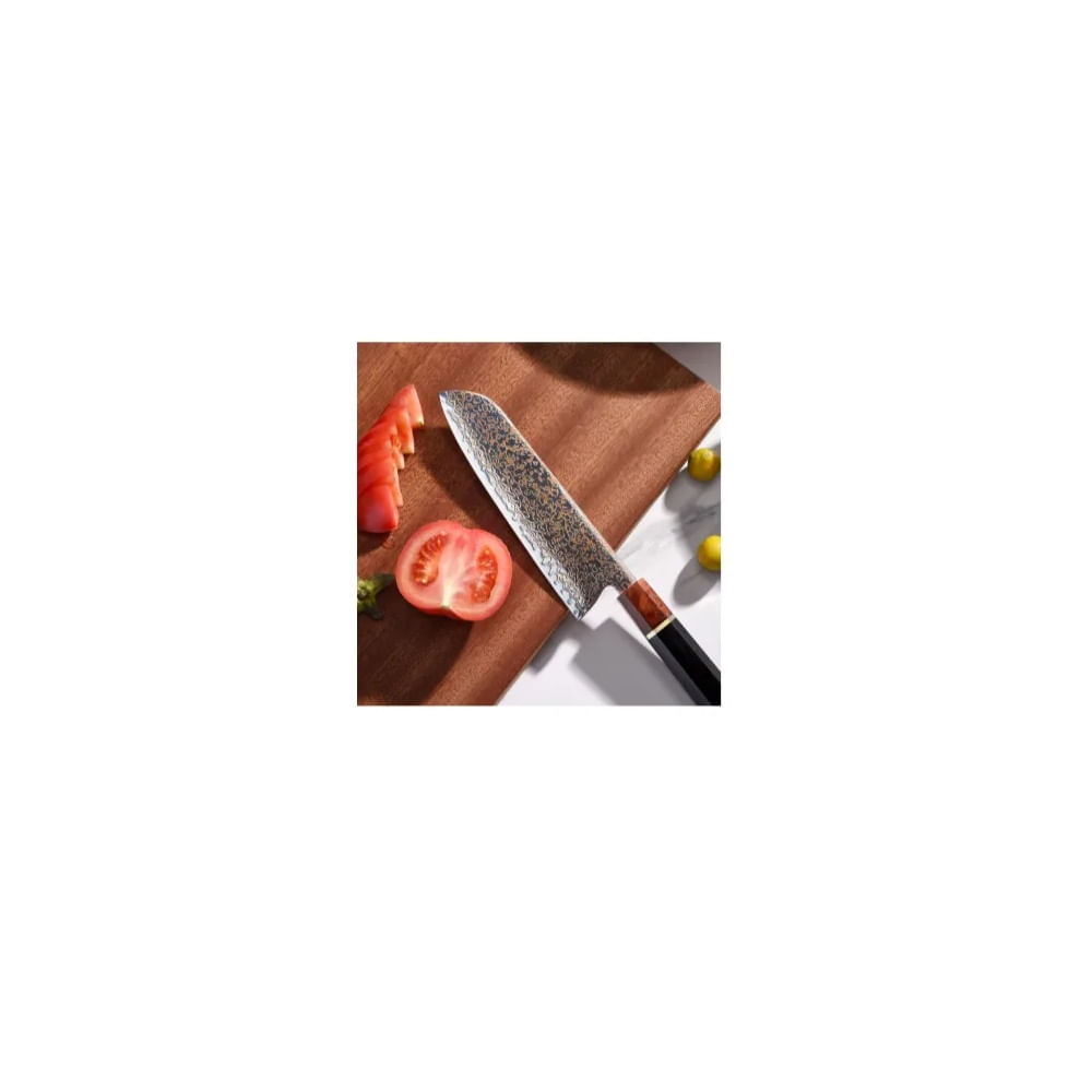 Cuchillo Santoku N7 Japones Acero Damasco 37 capas Cobre VG10