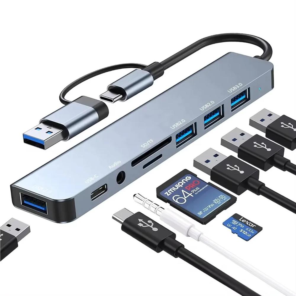 ADAPTADOR DE COMPUTO MÚLTIPLE 8 EN 1 TIPO C Y USB