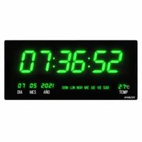 Reloj Digital de Pared 46 x 22cm Fecha, Hora y Temperatura Verde Led