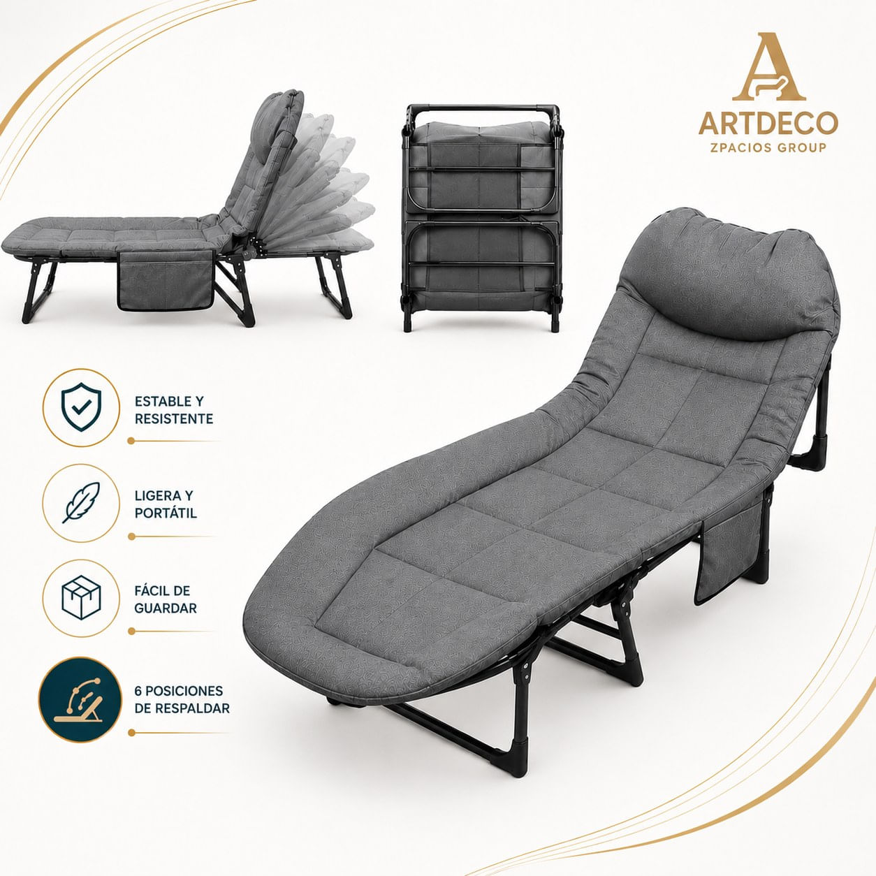 Cama Reclinable Plegable  6 niveles de ajuste