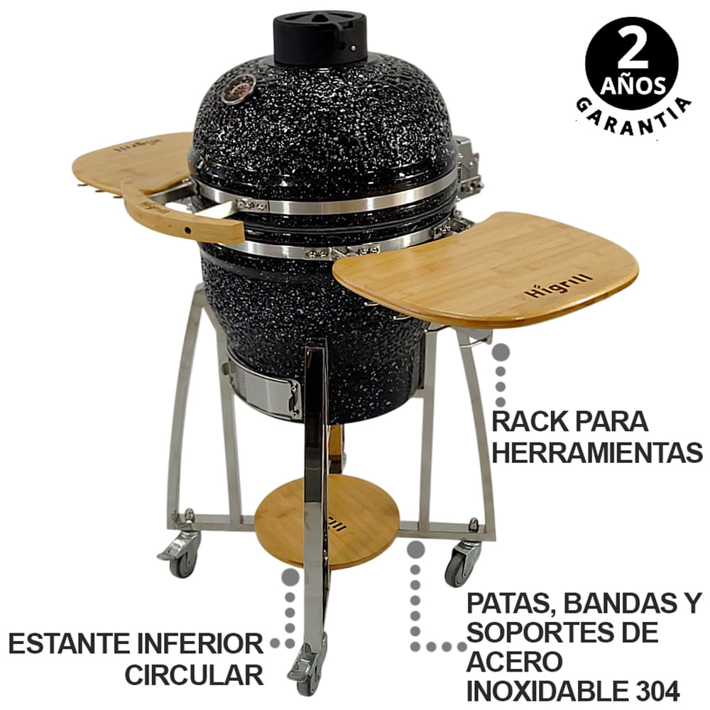 Kamado 18 Pulgadas Negro con Puntos Blancos PREMIUM Con Herramientas HIGRILL