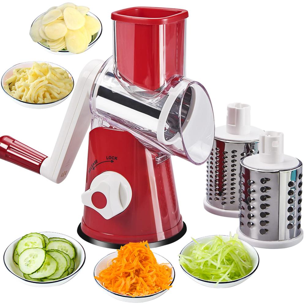 Picadora De Verduras Giratoria Multifuncional 3 En 1tipo Molino-ROJO
