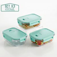 Taper Hermético de Vidrio para Snacks 410ml Pack 3 Jade