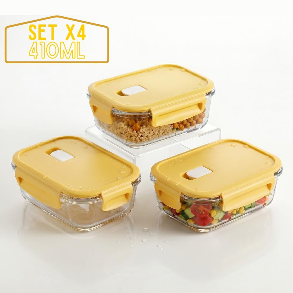 Taper Hermético de Vidrio para Snacks 410ml Pack 3 Vainilla