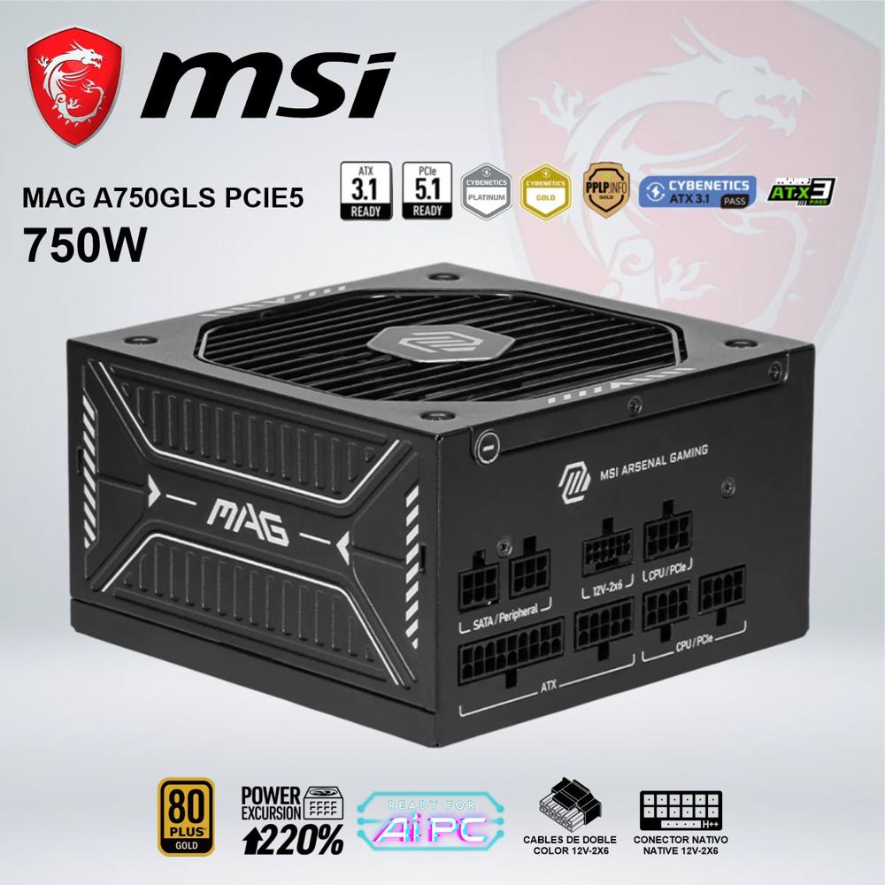 FUENTE DE ALIMENTACIÓN MSI MAG A750GLS PCIE5 750W 80 PLUS GOLD