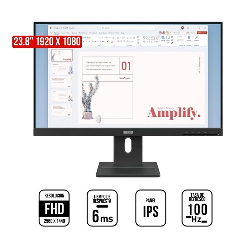 Monitor Lenovo ThinkVision E24-40, 24"" WLED IPS, 100Hz, 4ms, Pivote, Parlante