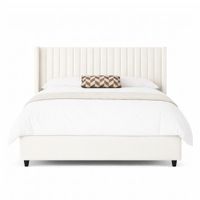 Cama Tapizada Panel LeMueble 2 Plazas Ivory