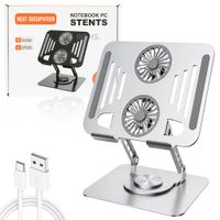 Soporte Plateado Para Laptop De Aluminio Con Base Giratoria 360