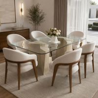 Juego De Comedor TU MESITA Palermo Moderna Con Vidrio, Base De Mármol Y 6 Butacas Andador