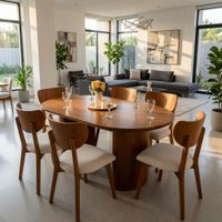 Juego De Comedor TU MESITA Verona Elegante En Madera Natural Con 8 Sillas Orejón