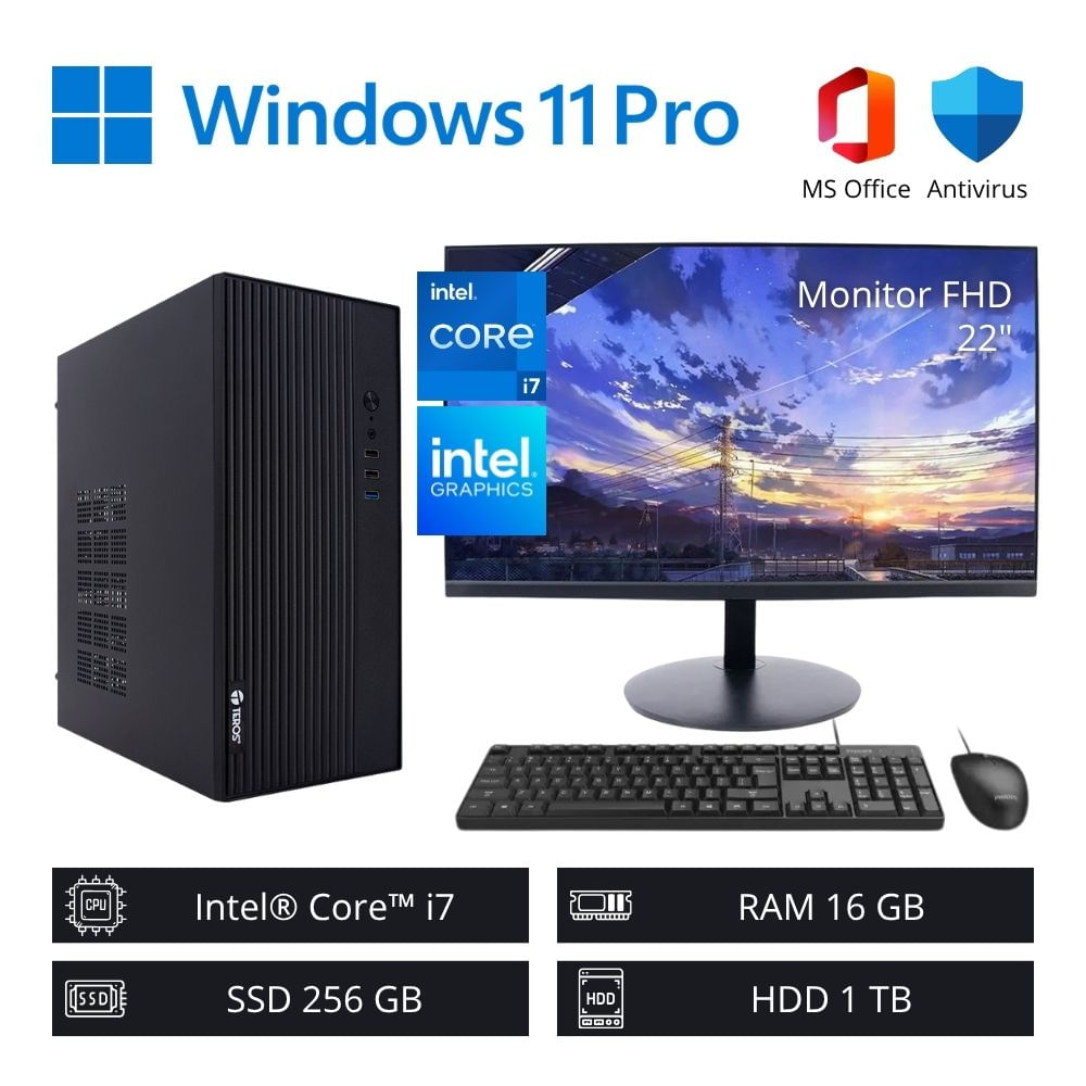 Computadora PC Intel ci7 3,90 GHz 16GB RAM 256GB SSD 1TB HDD + Monitor 22"" FHD