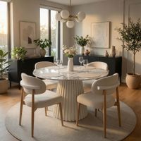Juego De Comedor 4 Sillas TU MESITA Nara Nórdica Con Piedra Sinterizada Color Hueso