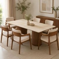 Juego De Comedor 6 Butacas TU MESITA Bruna Moderna En Madera Con Piedra Sinterizada