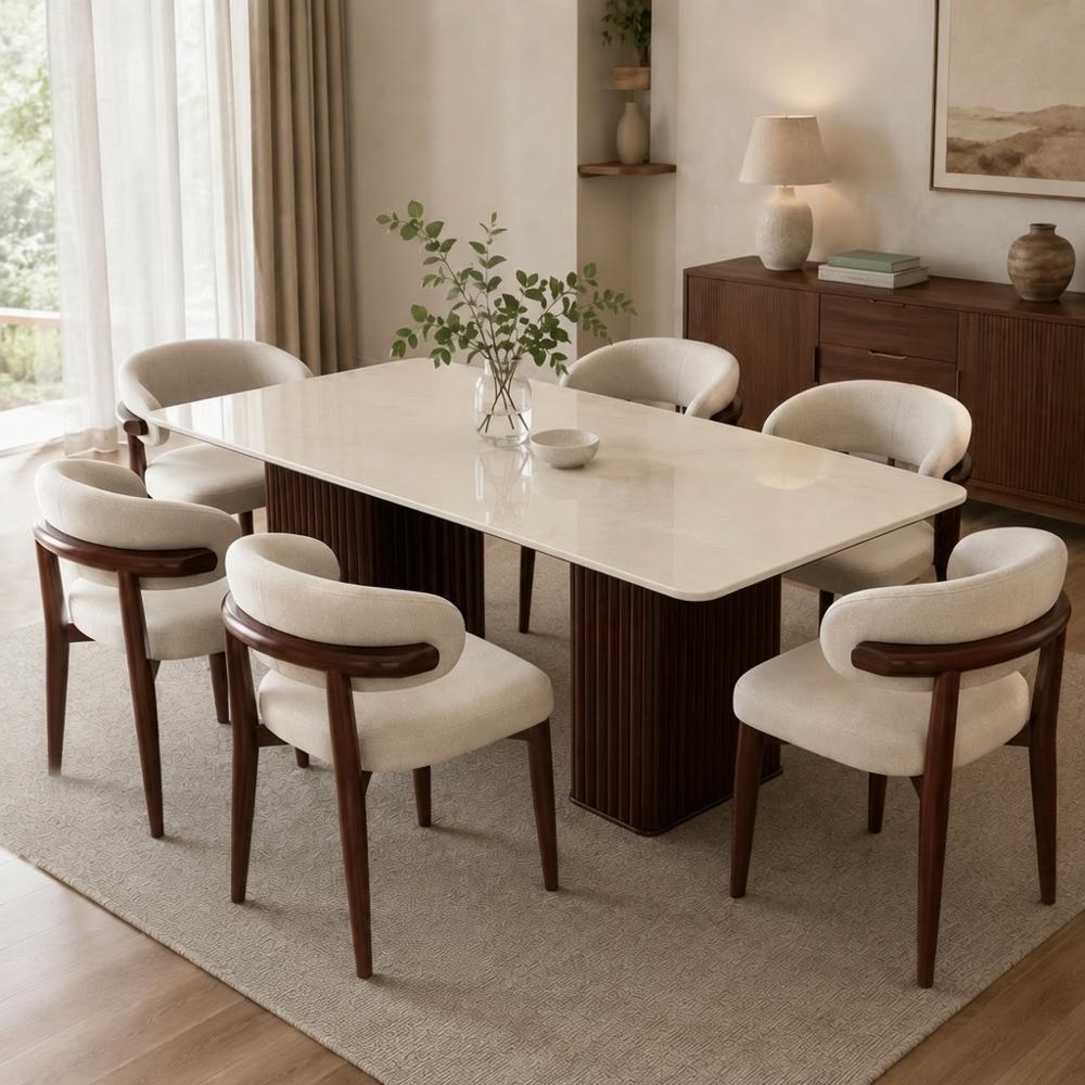 Juego De Comedor TU MESITA Livia Nórdica Con Piedra Sinterizada Y 6 Sillas Nórdicas