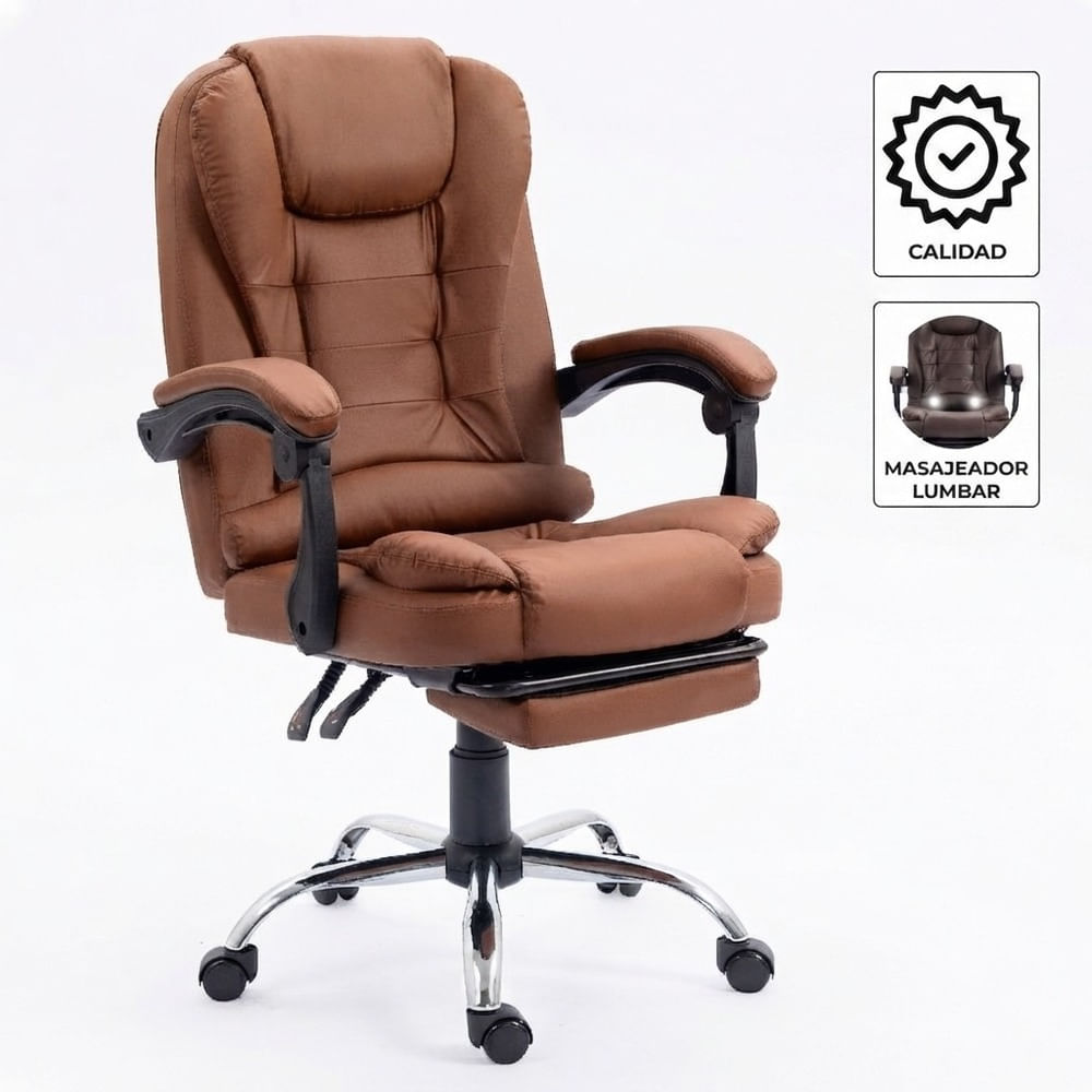 Silla de Oficina Gerencial Con Masajeador Lumbar Sillium Marrón Claro