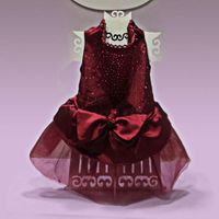 VESTIDO MASCOTA GUINDA CON TUL Y LAZO ENCAJE - TALLA XS
