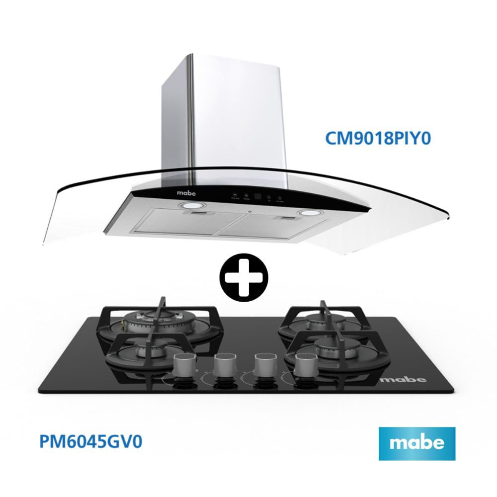 COMBO Mabe: Cocina Empotrable Negra 60 PM6045GV0 + Campana Decorativa CM9018PIY0 Inoxidable Plata 90cm