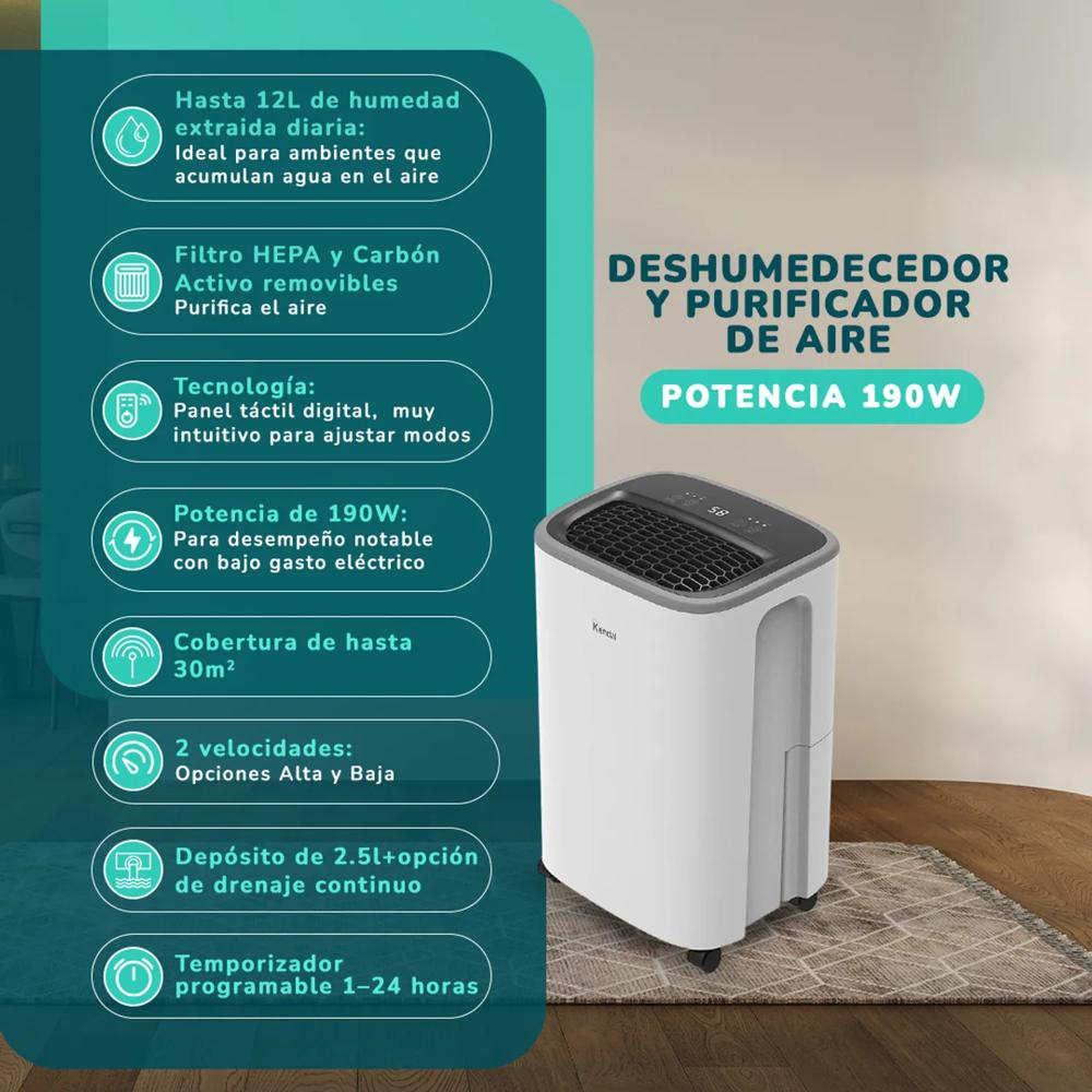 Deshumedecedor KENDAL KD-PD12R 12 Lt Cobertura 30m2 Potencia 190W