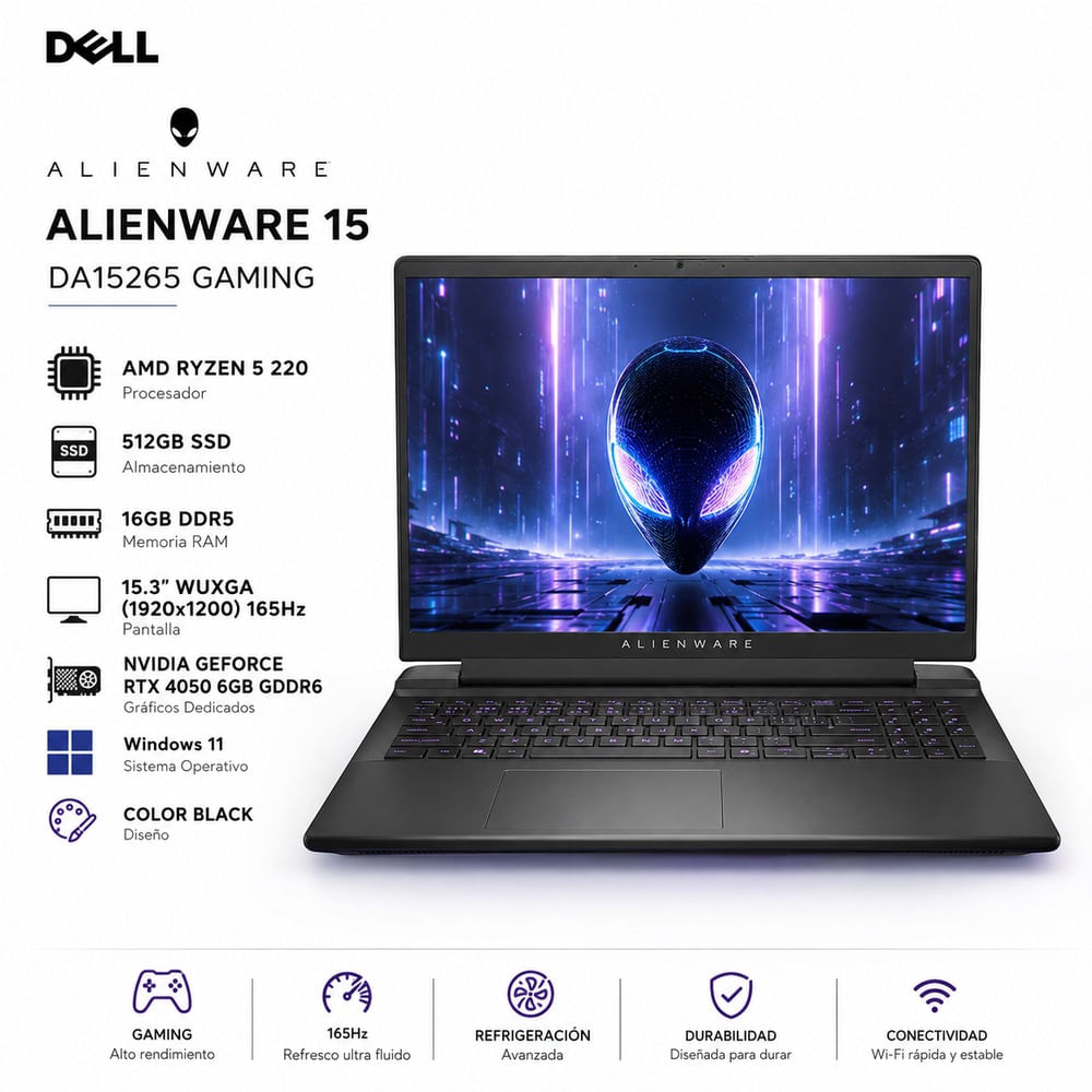 Laptop Alienware Ryzen 5 220 16GB 512GB SSD RTX 4050 15.3  WUXGA 165Hz Alienware 15