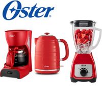 Tricombo Oster Licuadora BLSTKAG RRD Cafetera BVSTDCDR5R y Hervidor BVSTKT4177R