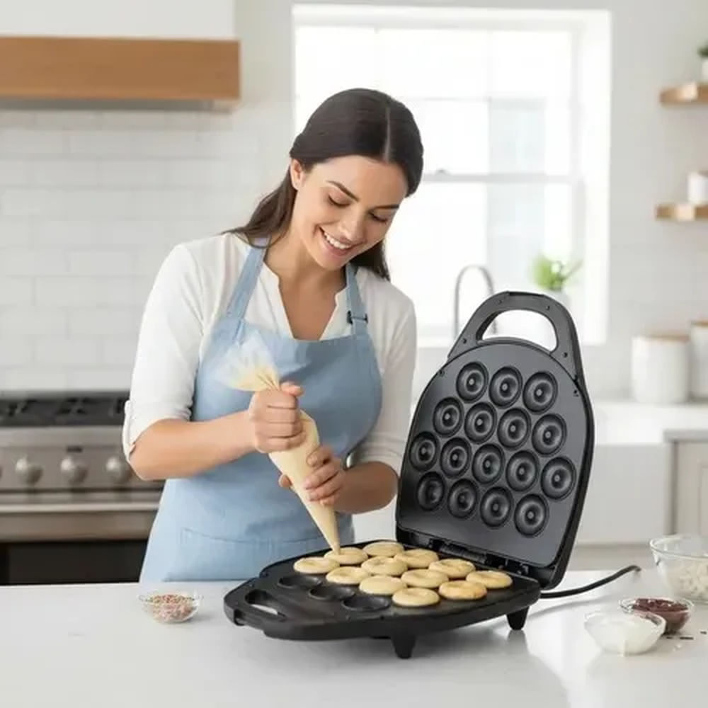Máquina para Hacer 16 Mini Donas Eléctrica 1400W - Recubrimiento Antiadherente para Repostería