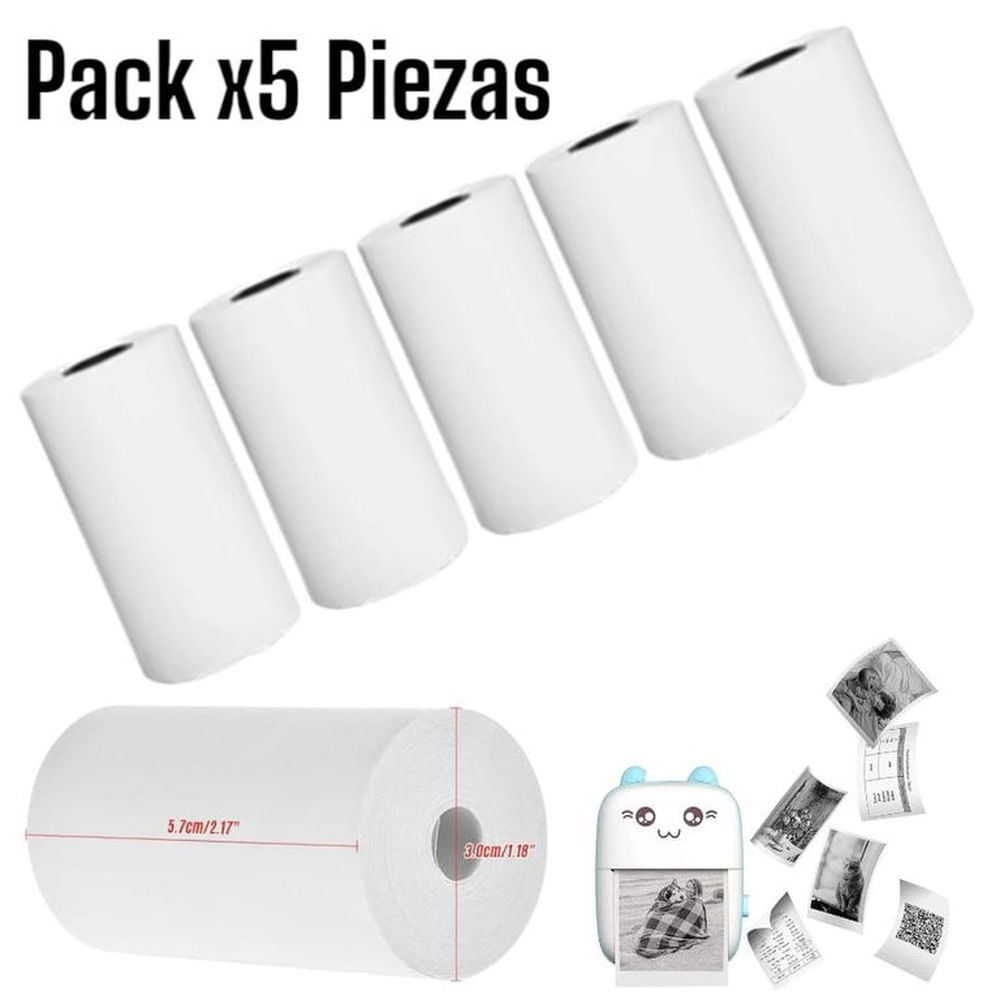 Pack 5 Rollos Papel Térmico 5.7cmx12.5m Uso Comercial
