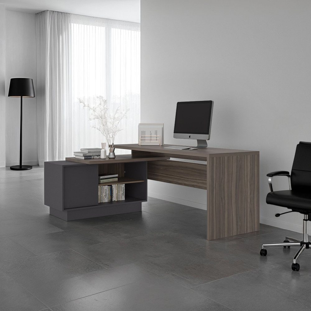 Escritorio En L 1 Puerta Office Avellana Plomo