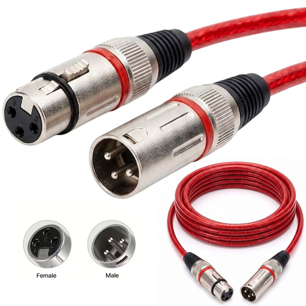 Cable de Audio Profesional Canon XLR Macho a Canon XLR Hembra 10 Mts Rojo