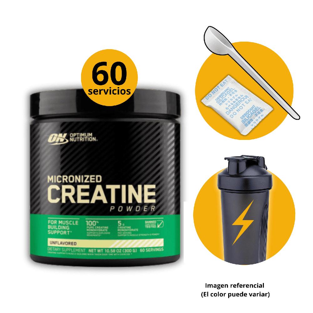 Creatina Optimum Nutrition 300gr con scoop y antihumedad Monohidratada Micronizada y Shaker