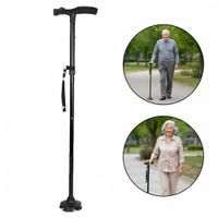 Bastón Plegable de Aluminio Ajustable con Luz LED Ergonómico para Ancianos Alerta Antideslizante