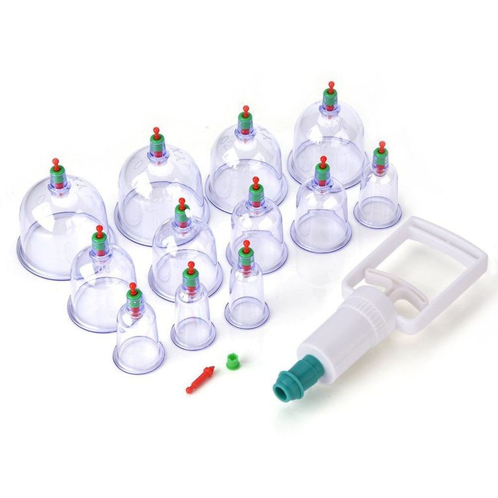 Copas Ventosas Set de 12 Piezas Terapia China + Bomba Manual