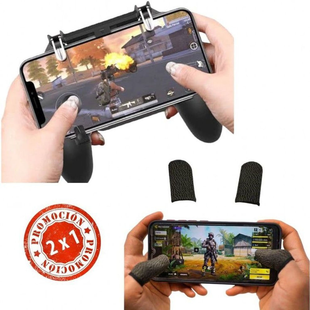 Combo 2 en1 Gatillo Gamepad Grip Pubg Fornite Free Fire +  Dedales