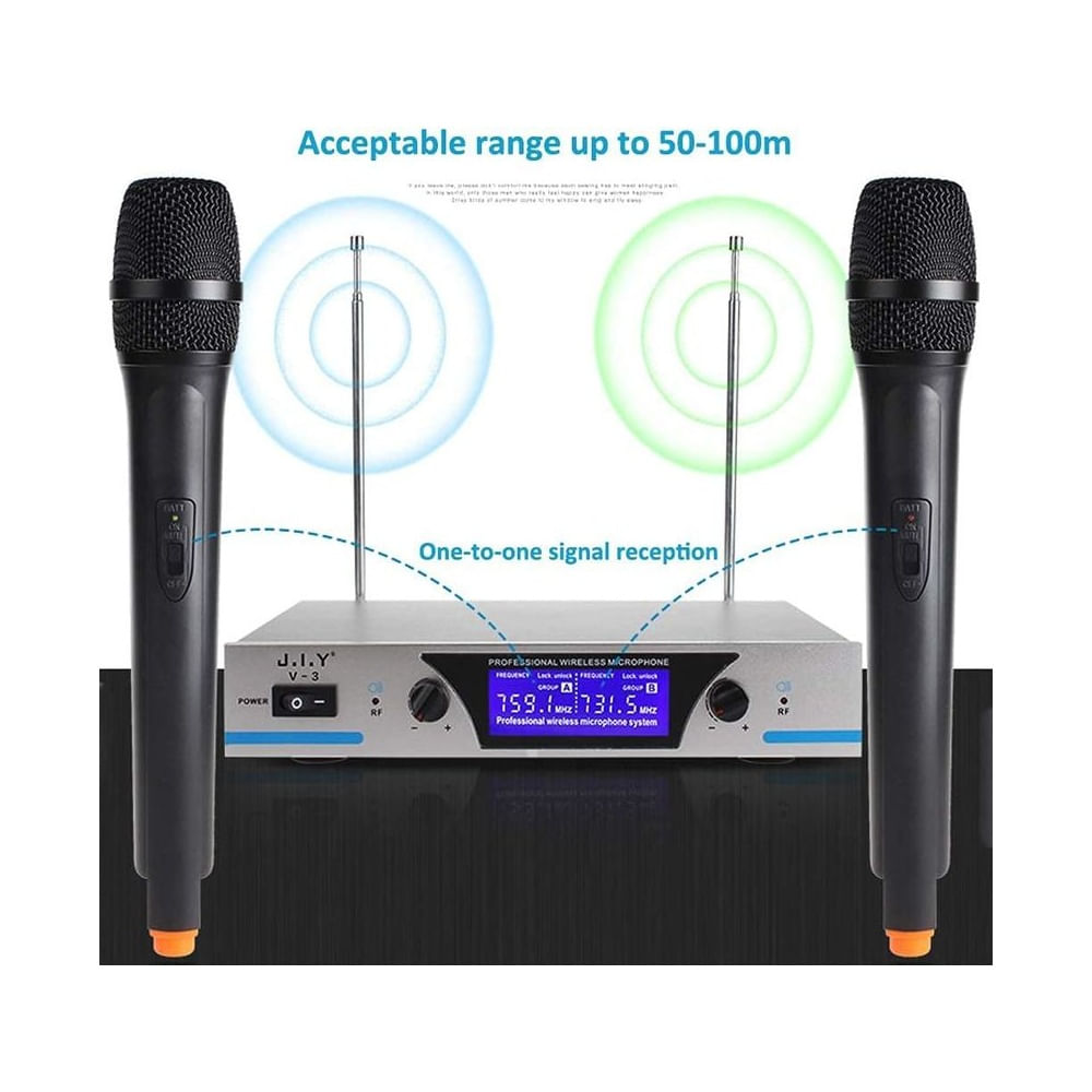 Micrófono Inalámbrico Dual XY-V-3 Stereo Hi-Fi - Sistema Profesional UHF de Largo Alcance