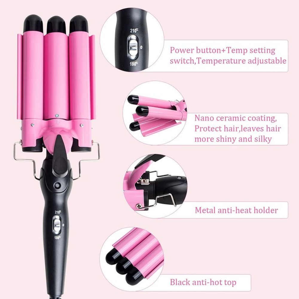 Rizador de Pelo Rizadora de 3 Tubos Tenaza Curler Multifunción para Rizar y Ondas un Efecto Ondulado