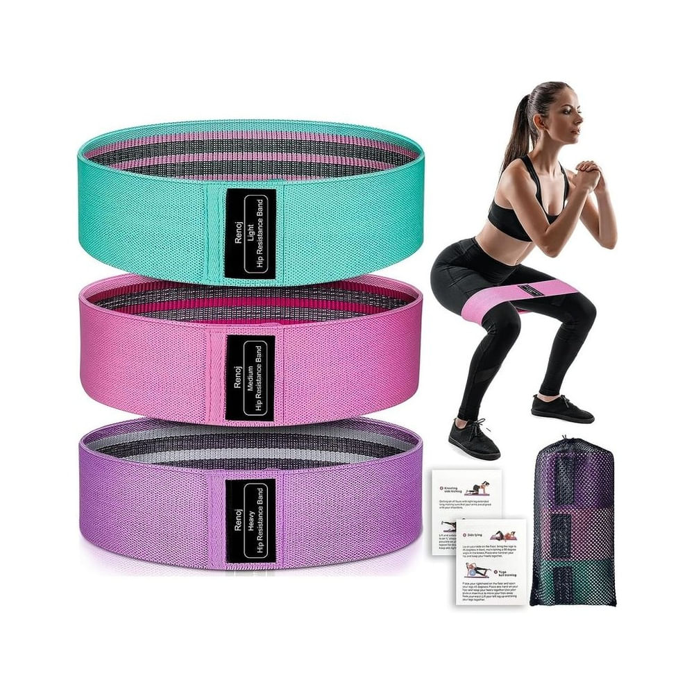 Bandas de Tela para Ejercicio 3 Niveles de Resistencia - Ideal para Glúteos y Fitness