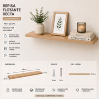 Repisa Flotante Recta Color Madera 80x20 cm de Melamina para Sala Dormitorio Oficina