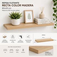 Repisa Flotante Recta Color Madera 60x20 cm de Melamina Pelikano para Sala Dormitorio Oficina