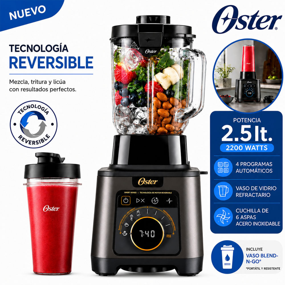 Licuadora Profesional Titan Oster de 2200 W con 4 Programas 5 Velocidades BLSTXT-XG