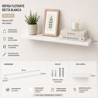 Repisa Flotante Recta Blanca 80x20 cm de Melamina para Sala Dormitorio Oficina
