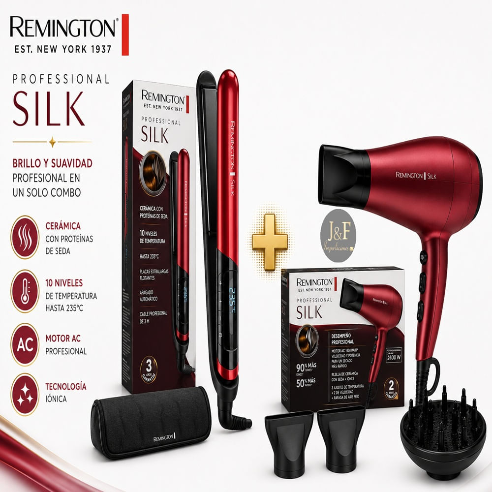 SECADORA Y PLANCHA PROFESIONAL REMINGTON SILK CERAMICA 2400W NIVELES DE AJUSTE DE TEMPERATURA