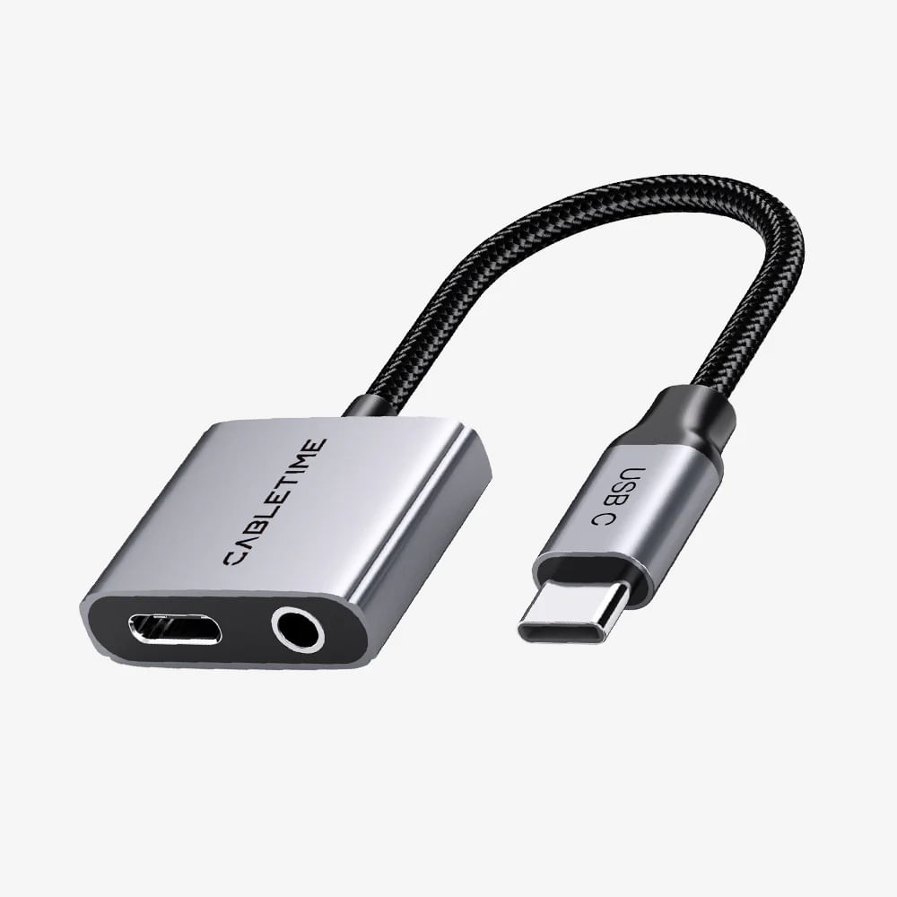 Cabletime Adaptador USB-C a Jack 3.5 mm con Carga PD 60W CPA1G - CT-CMAC-AG