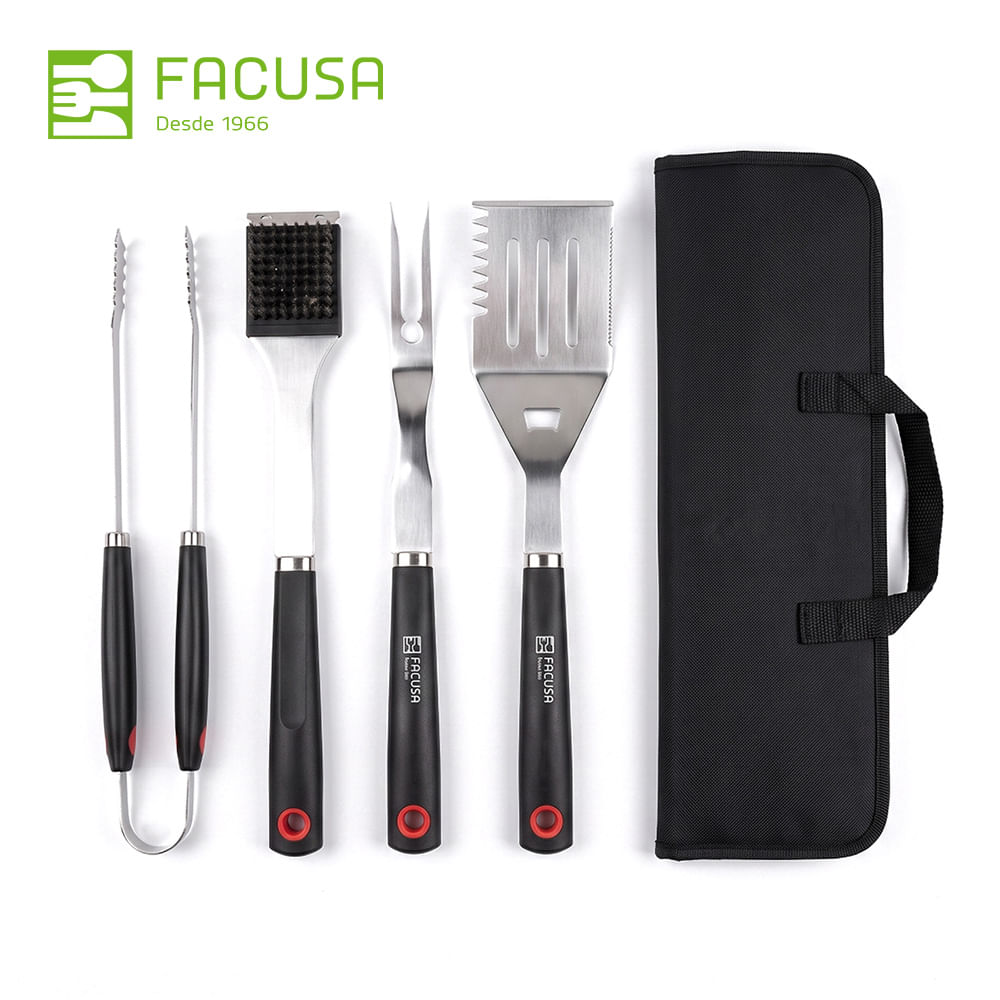 Set de Utensilios 4 Pzas Parrilla BBQ con Maleta de Nylon