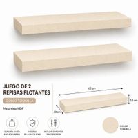 Juego de 2 Repisas Flotantes Rectas Color Toquilla 60x20 x 3.6 cm de Melamina Pelikano