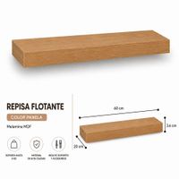 Repisa Flotante Recta Color Panela 60x20 x 3.6 cm de Melamina Pelikano para Sala Dormitorio Oficina