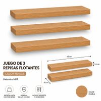 Juego de 3 Repisas Flotantes Rectas Color Panela 60x20 x 3.6 cm de Melamina Pelikano