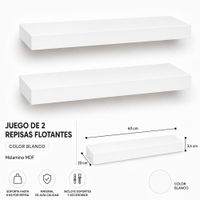 Juego de 2 Repisas Flotantes Rectas Blancas 60x20 x 3.6 cm de Melamina Pelikano