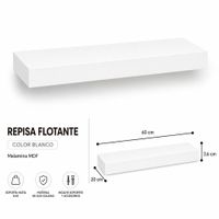 Repisa Flotante Recta Blanca 60x20 x 3.6cm de Melamina para Sala Dormitorio Oficina